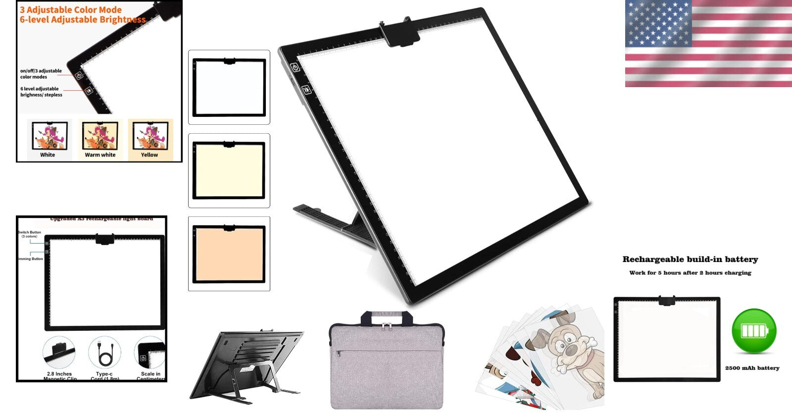 Versatile LED Tracing Light Pad with Magnetic Clip and Padded Case for Artists