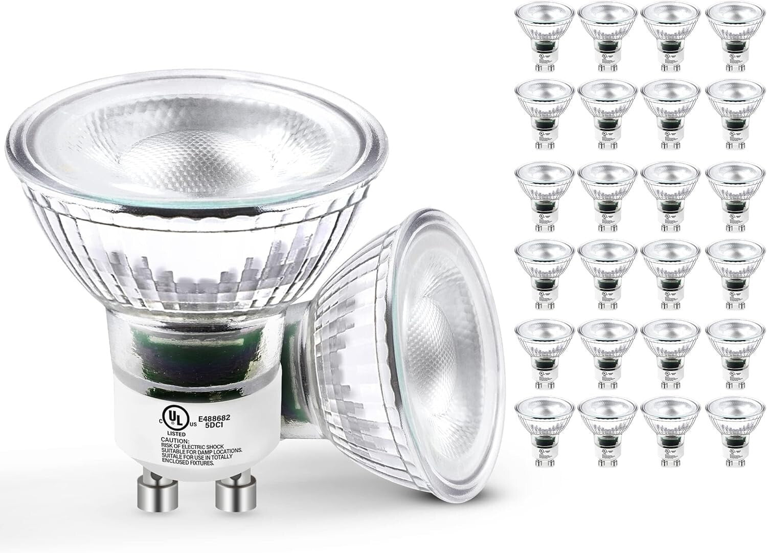 Energy-Saving 24 Pack GU10 Dimmable LED Light Bulbs - 5.5W, 25,000 Hour Lifespan