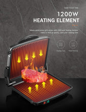 Load image into Gallery viewer, Gourmet Sandwich Maker with Non-Stick Plates, Stainless Steel, and 180° Opening