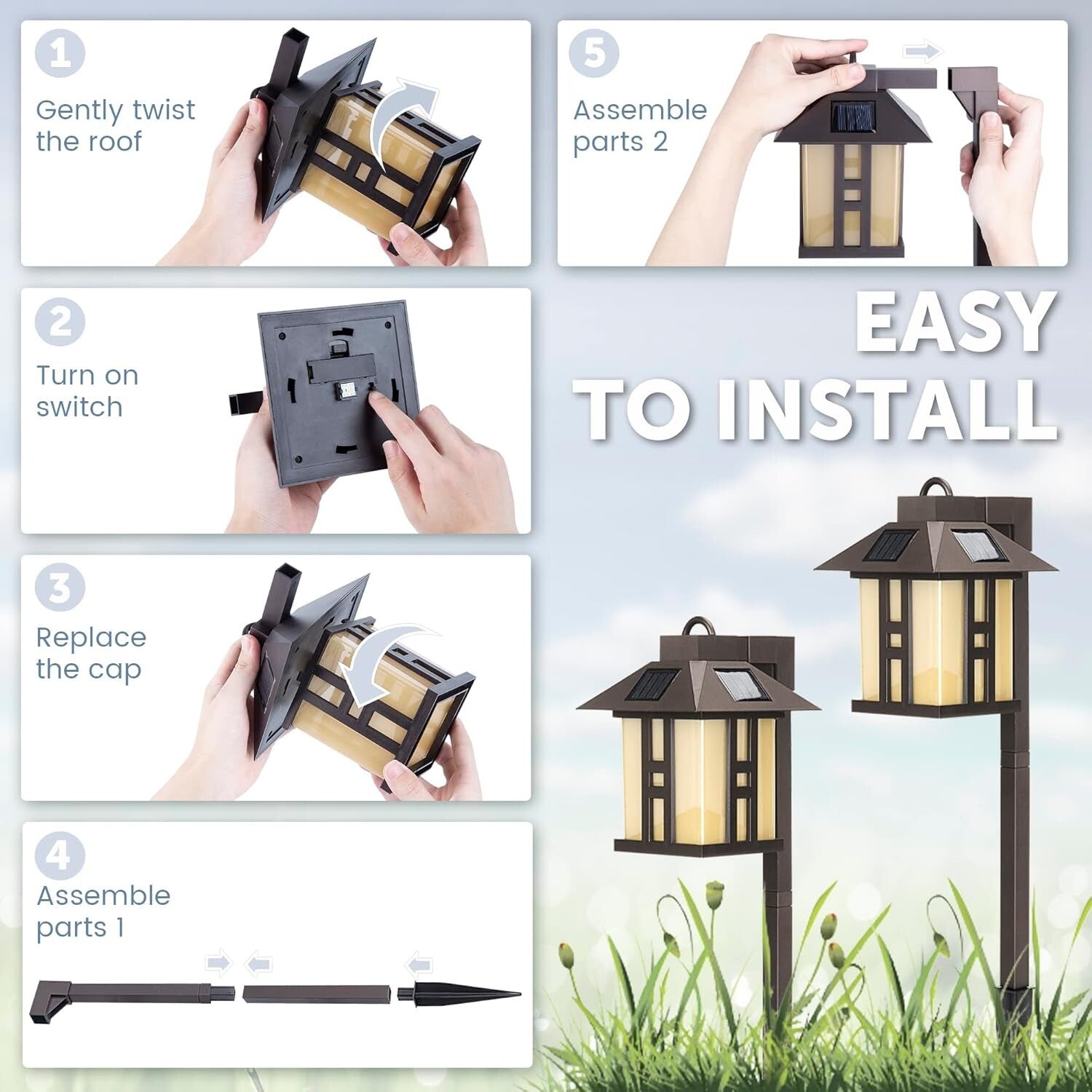 Elegant Japanese Solar Lights - 4 Pack Waterproof Pathway Garden Illumination