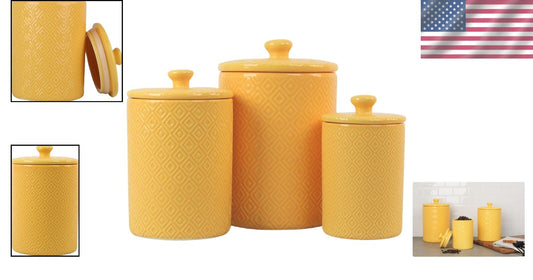 Durable 3-Piece Yellow Canister Set with Knobbed Lids for Organized Countertops