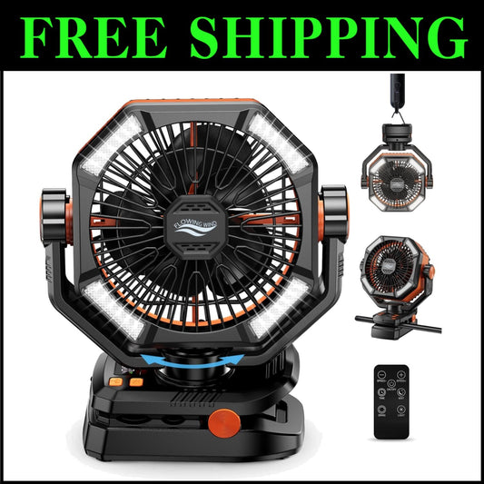 Rechargeable Camping Fan with 5 Speeds & 270-Degree Rotation for Comfort