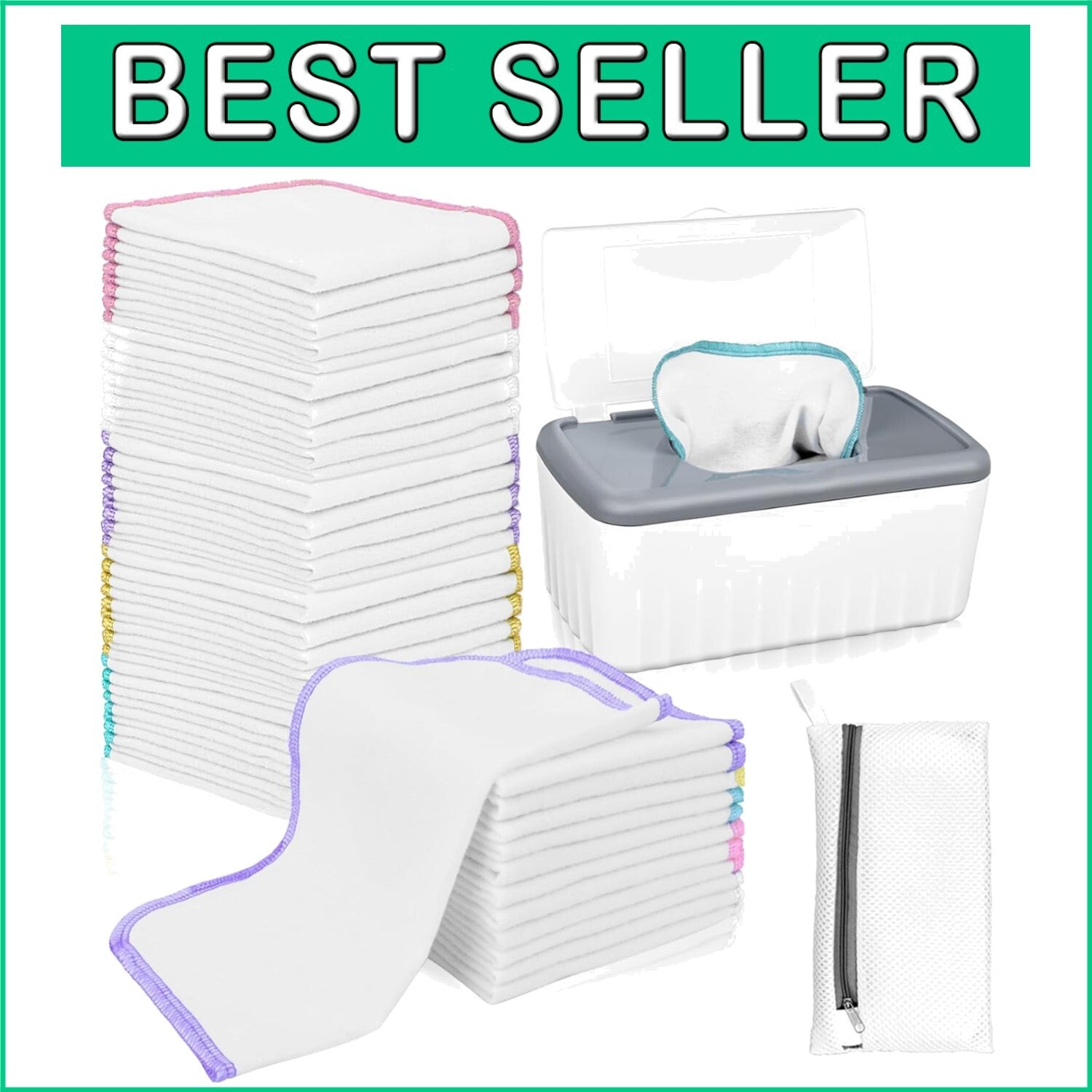 Wipe Essentials: 100-Count Flannel Baby Wipes with Dispenser - Machine Washable