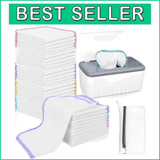 Wipe Essentials: 100-Count Flannel Baby Wipes with Dispenser - Machine Washable
