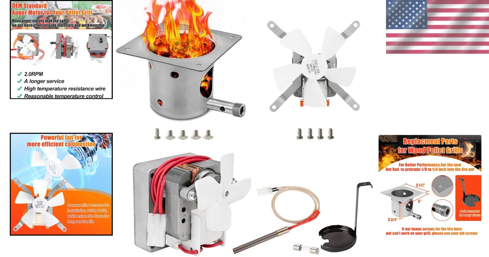 Efficient Pellet Grill Parts Set: Hot Rod, Burn Pot & More for Easy Replacement