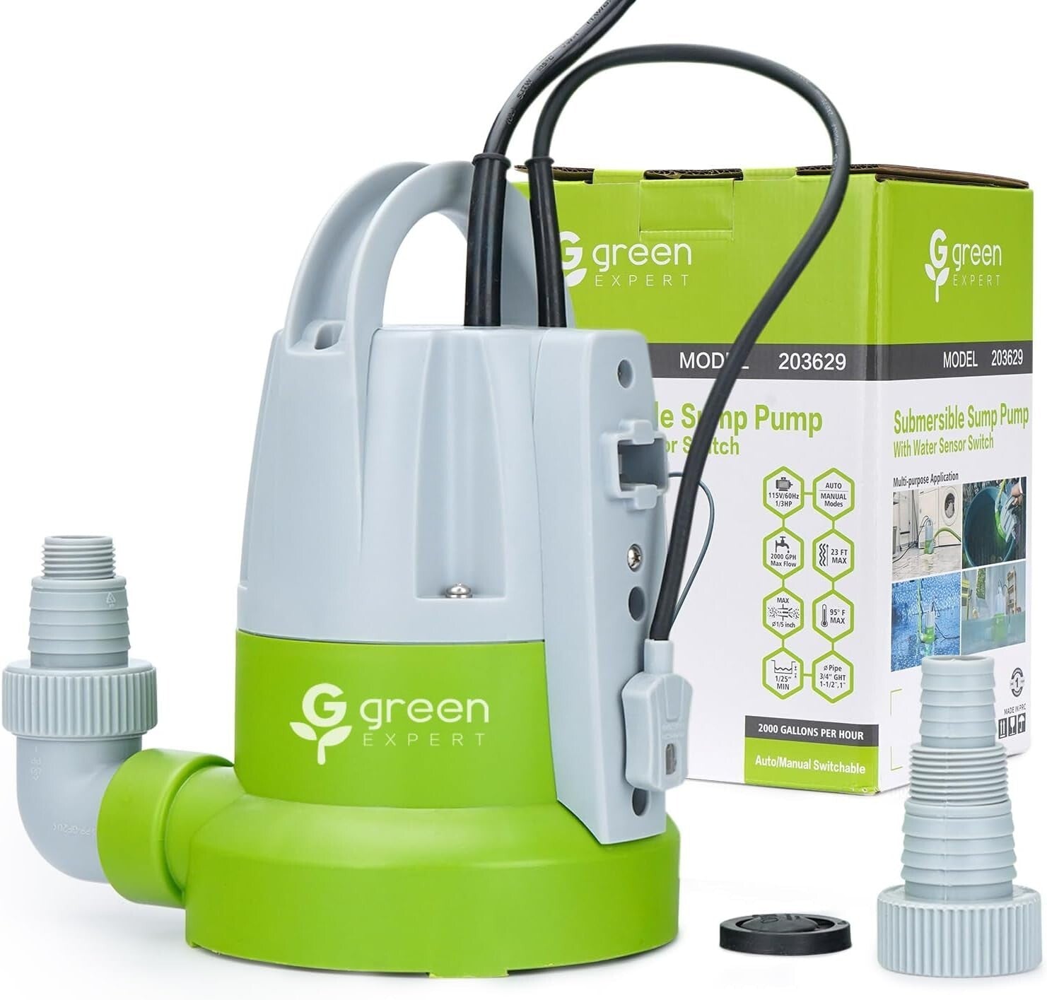 Effortless Water Removal: Green 1/3HP Submersible Pump with Automatic Function