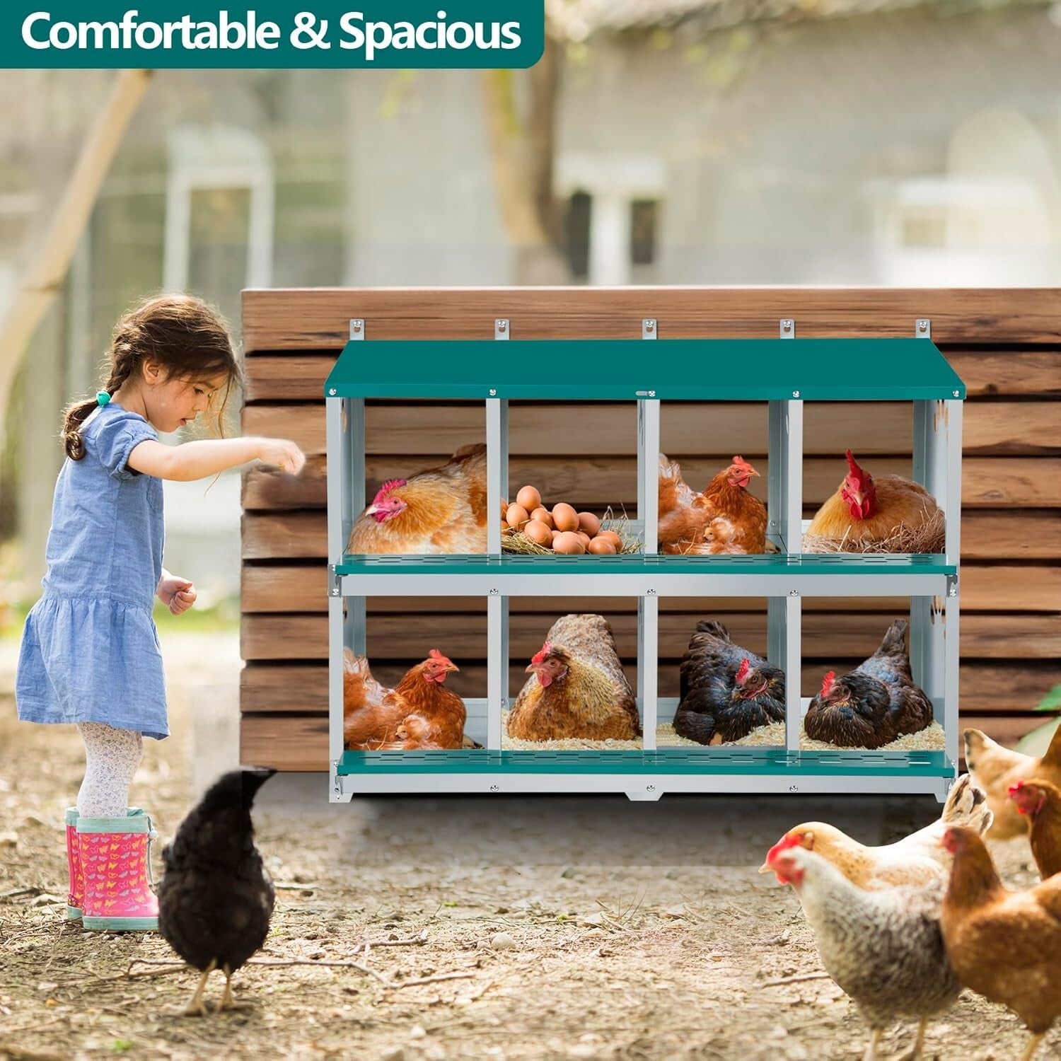 Spacious 8 Compartment Chicken Nesting Box - Ideal for Comfortable Egg Laying