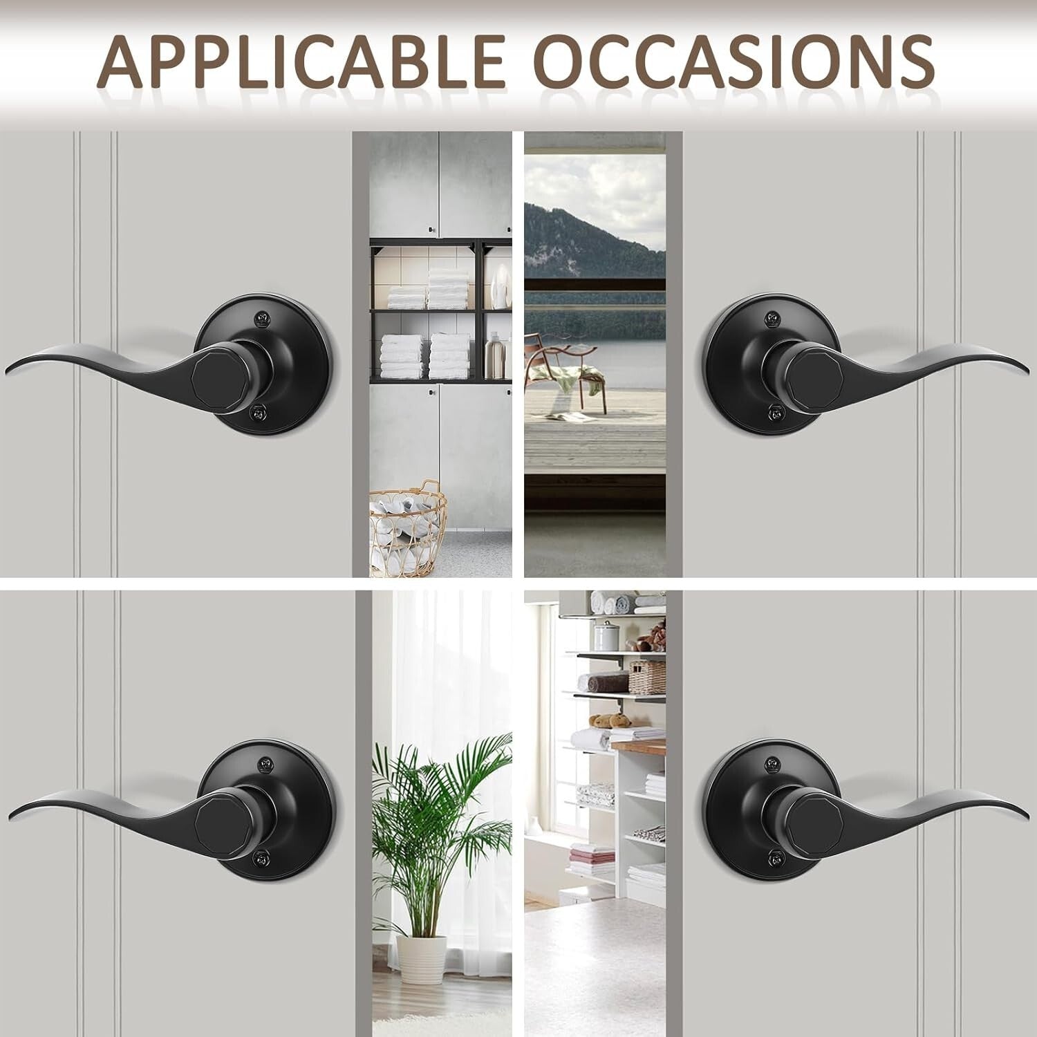 8 Pack Contemporary Wave Style Dummy Door Handle Set in Elegant Black Finish