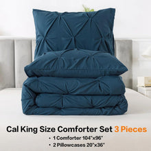 Load image into Gallery viewer, Luxurious California King Comforter Set, Navy Blue Pinch Pleat Design - 3 Pieces
