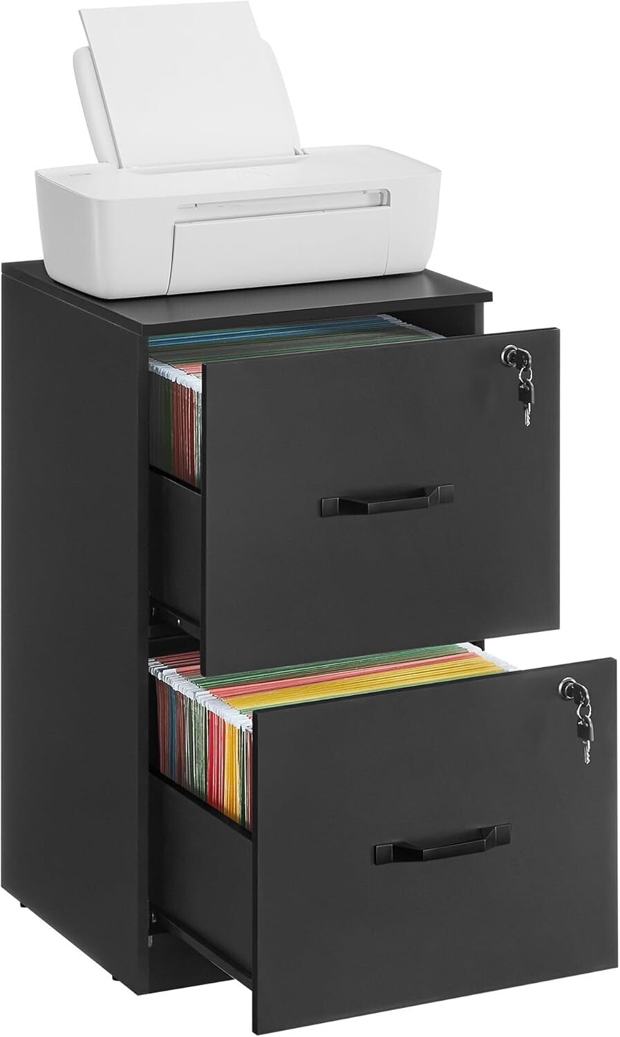 Stylish Ink Black Office Filing Cabinet with Lockable Drawers - Freestanding