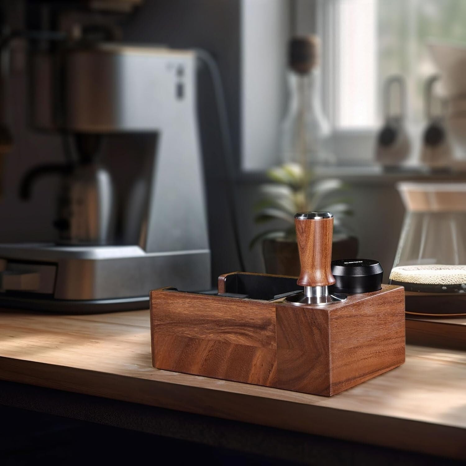 Elegant 58.5mm Espresso Hand Tamper with Durable Ripple Base & Rosewood Handle