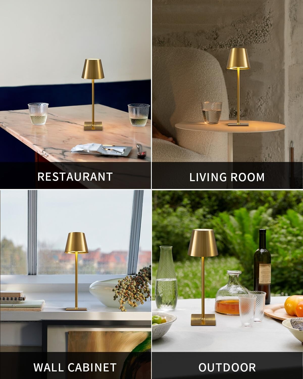 Battery Powered LED Desk Lamps, Waterproof Gold Finish, Perfect for Outdoor Use