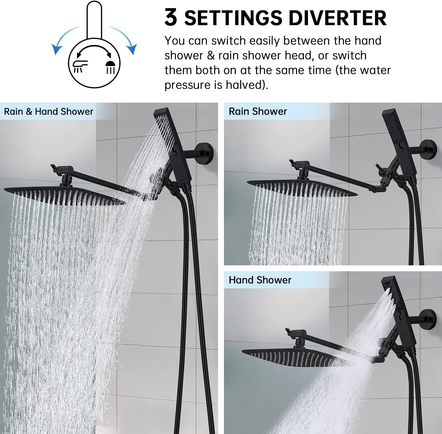 Modern 12-Inch Rain Shower Head Combo with Handheld Wand & Easy Install Features