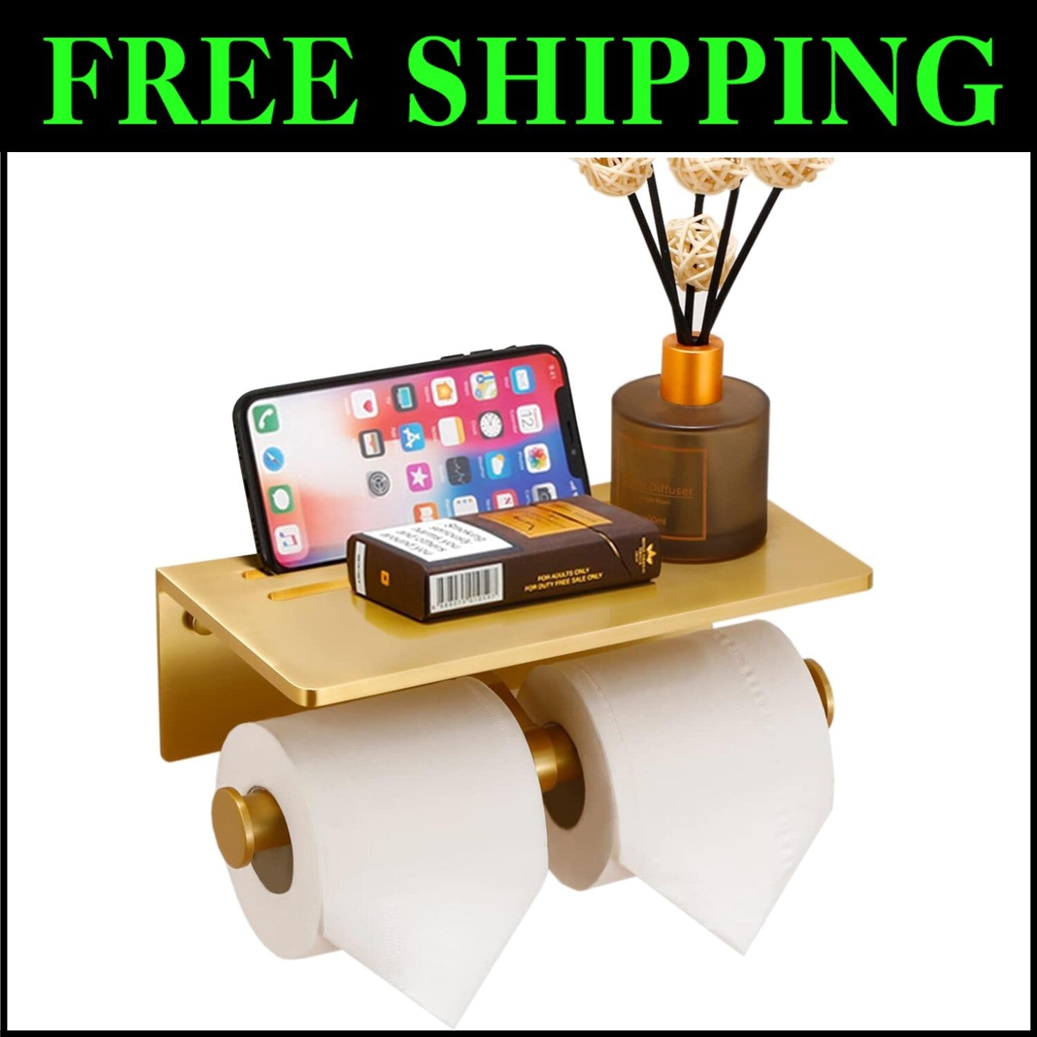 Elegant Wall-Mounted Double Roll Toilet Paper Holder with Shelf - Quick Install