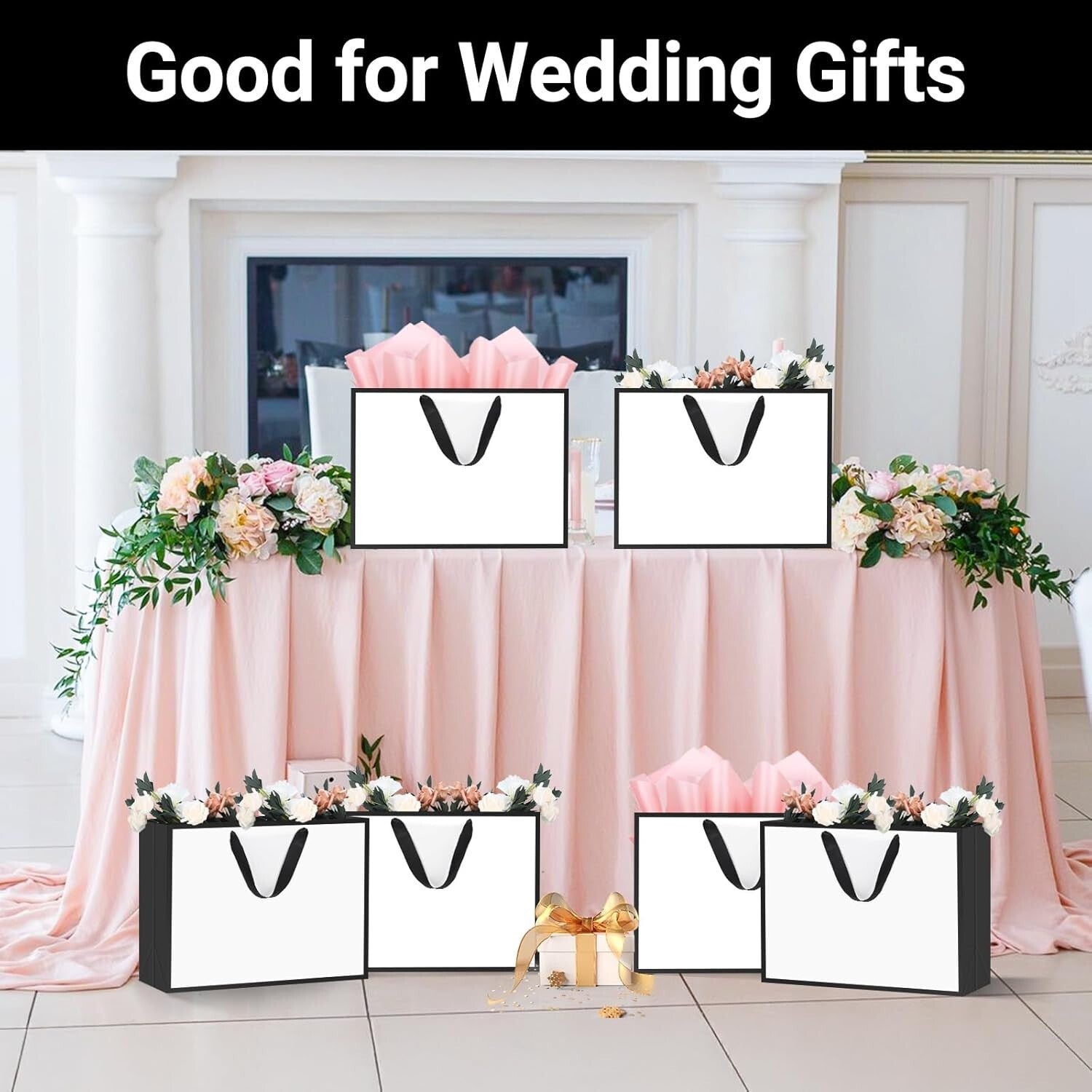 Elegant Black/White Gift Wrap Bags - 50 Count, Perfect for Parties and Retail