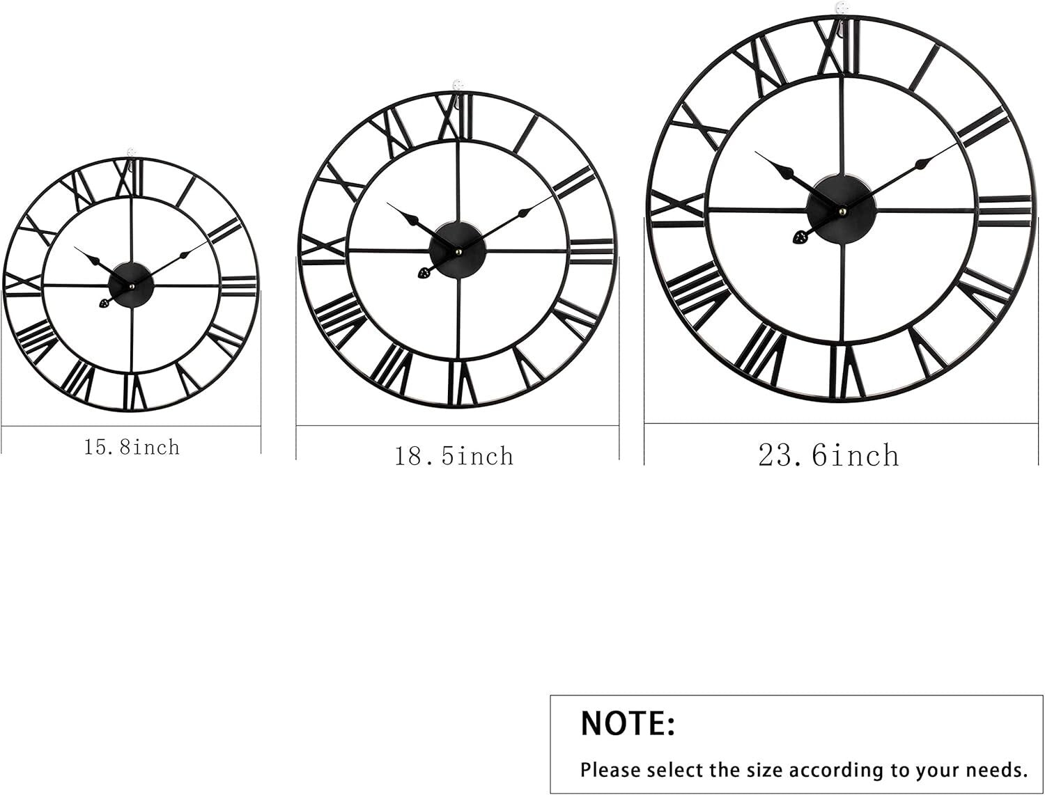 18-Inch Large Modern Retro Metal Wall Clock with Roman Numerals - Silent Quartz