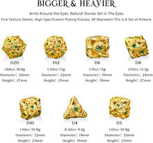 Load image into Gallery viewer, Collector's Grade 7-Piece Jeweled Metal DND Dice Set with 70 Natural Gemstones