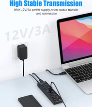 Load image into Gallery viewer, Powered 11-Port USB Hub 3.0 Splitter with Smart Charging &amp; Individual Switches