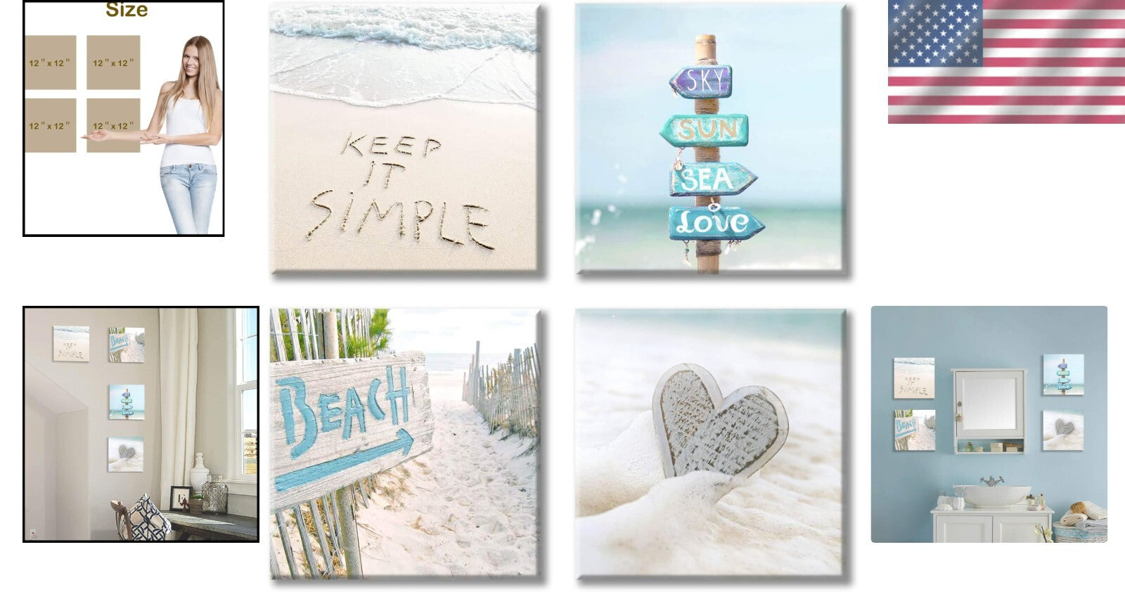 Gallery-Wrapped Beach-Themed Artwork - 4 Panels Capturing Coastal Vibes