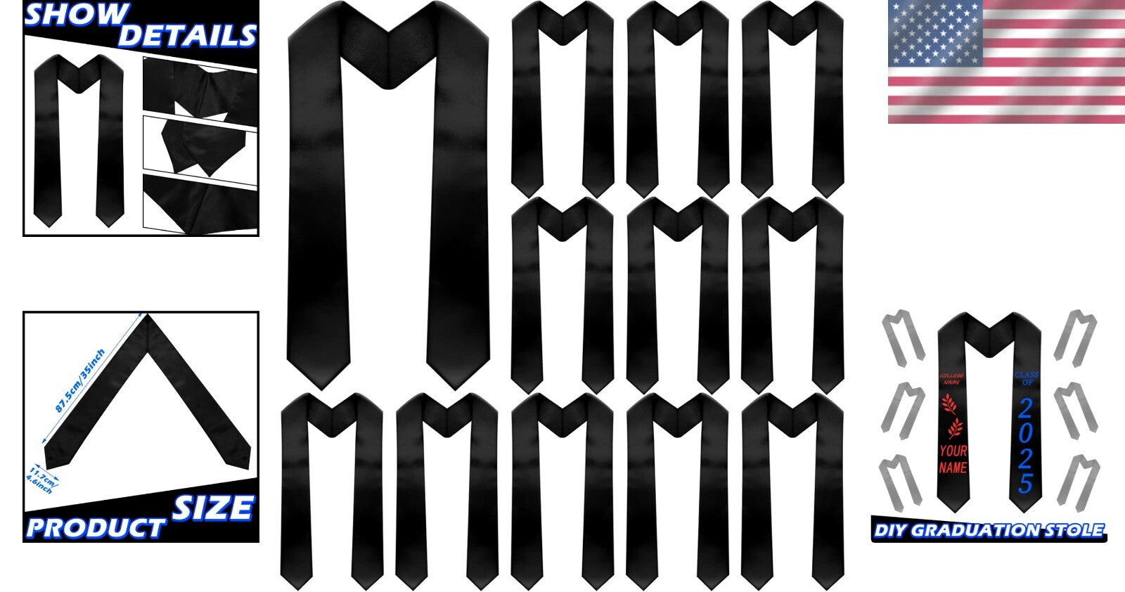 Elegant White Graduation Stoles Set - 12 Unisex Satin Sashes for Festive Events