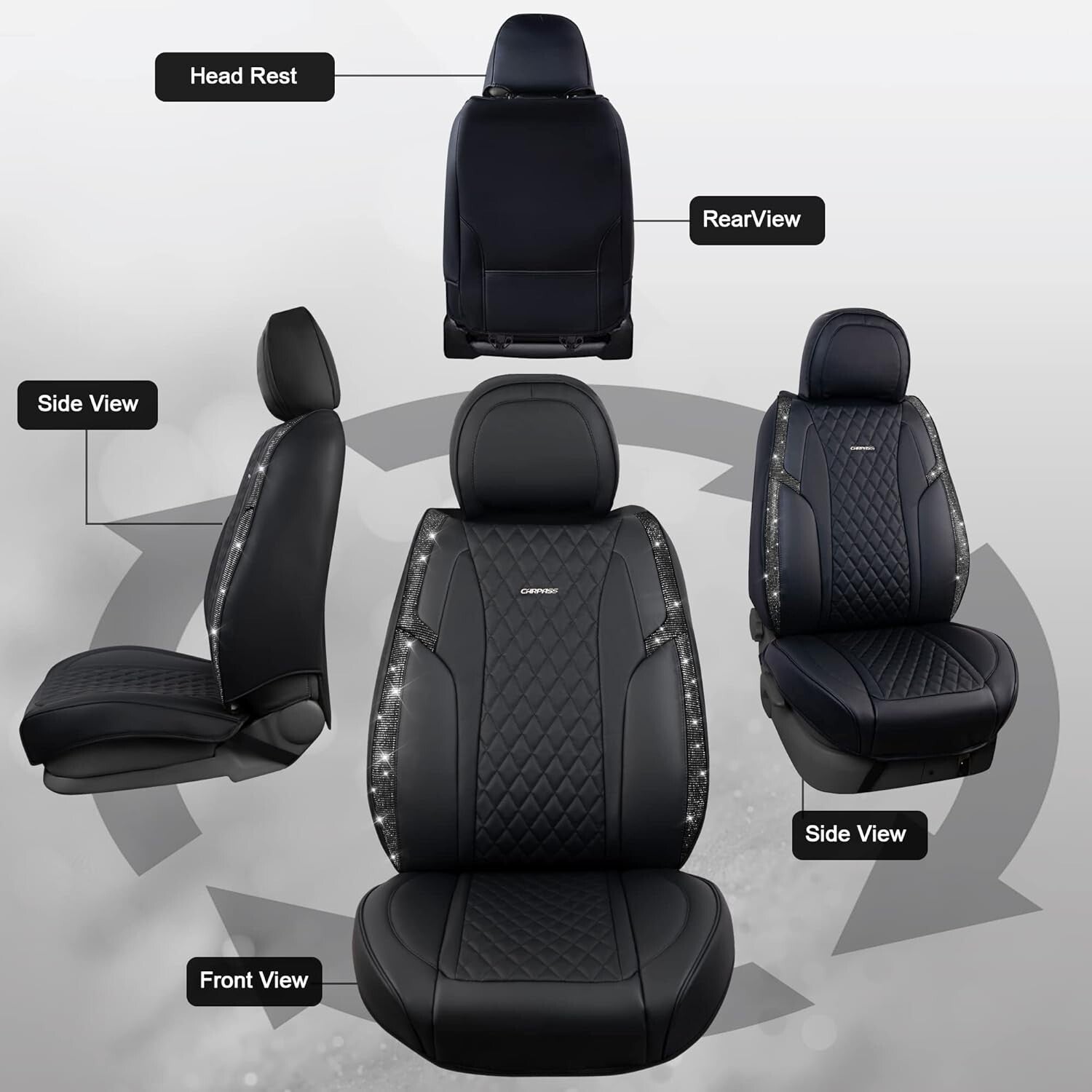 Elegant Black Diamond Seat Covers with Anti-Slip Design - Easy 20-Minute Install