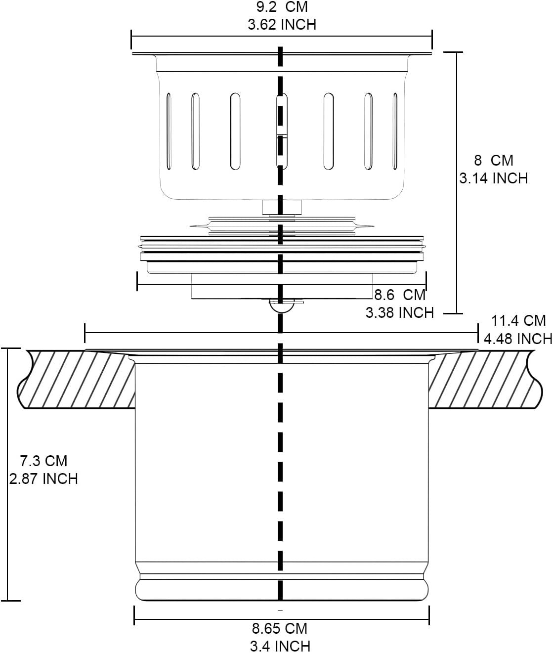 Durable 304 Stainless Steel Extended Flange and Strainer for Thick Kitchen Sinks