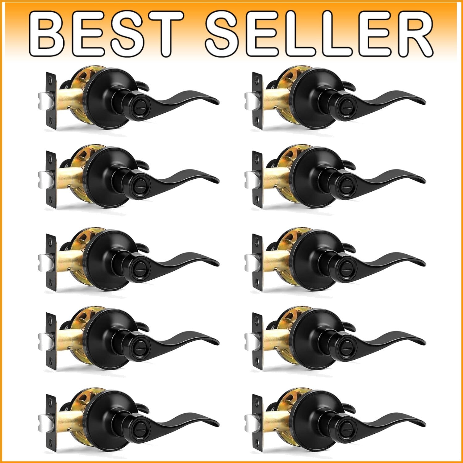 Elegant Matte Black Keyless Door Levers - 10 Pack for Stylish Privacy Solutions