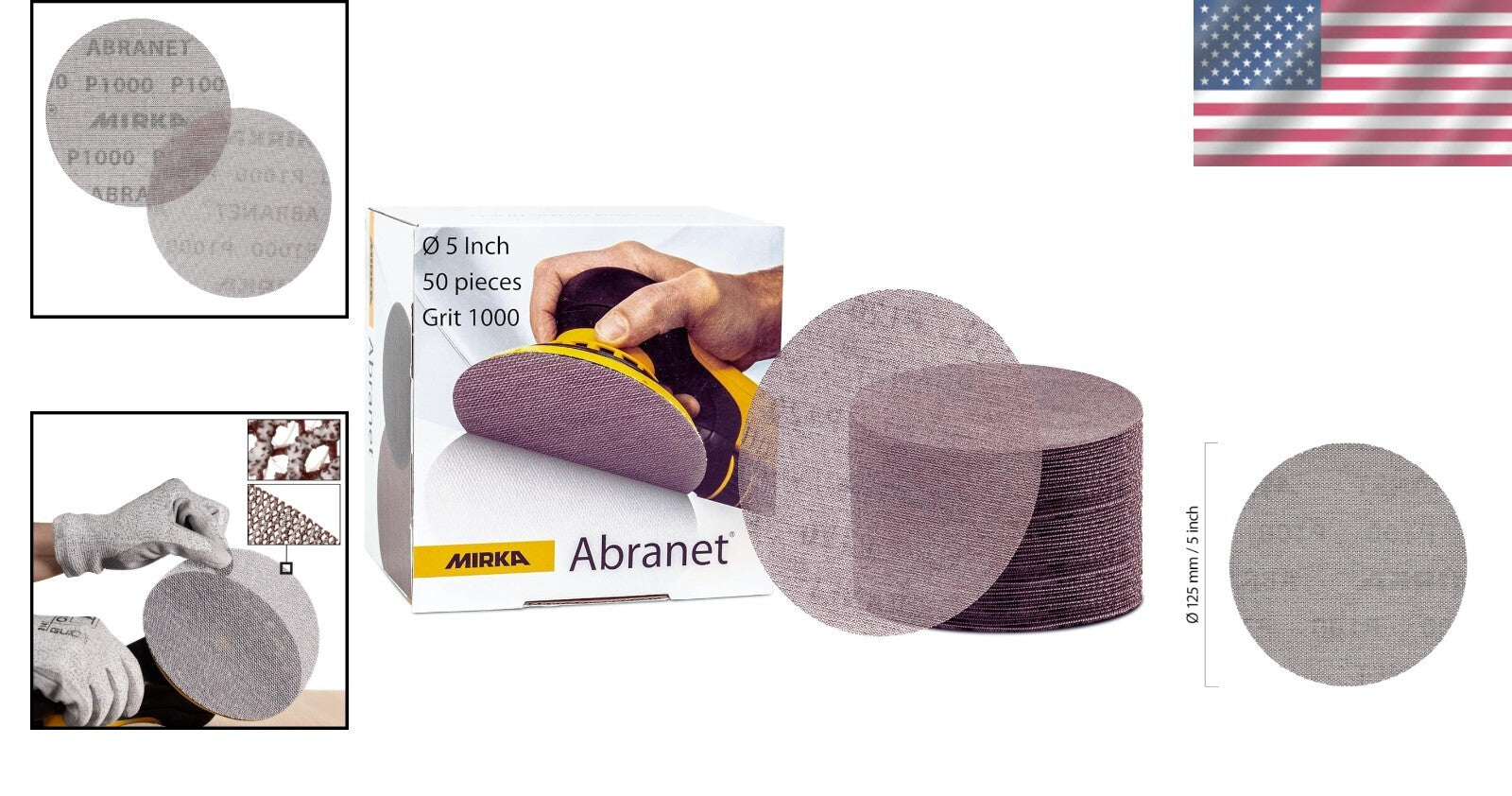 Versatile Abranet Sanding Discs - 5", Grit 1000, Ideal for Wood & Metal (50 pcs)