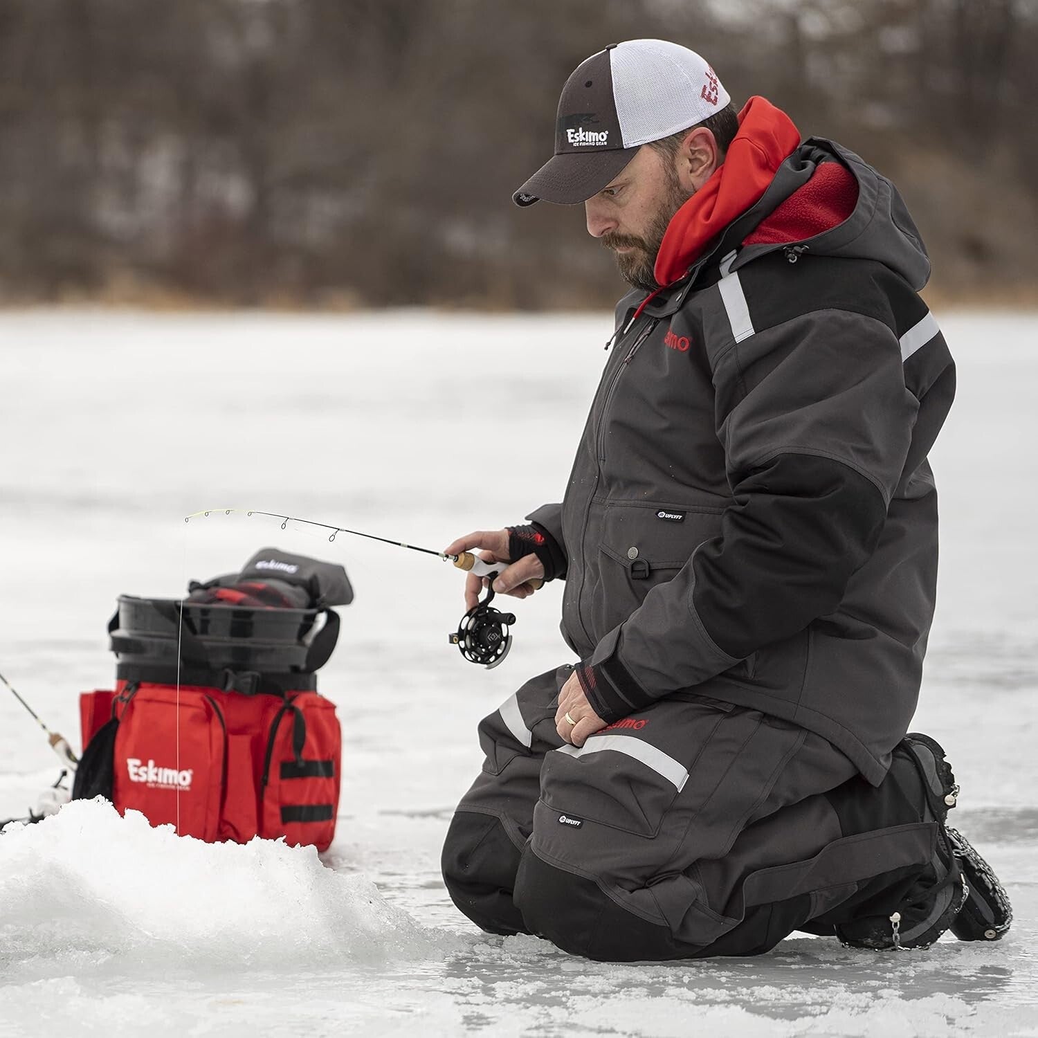 Durable Ice Fishing Bucket Caddy in Black/Red for Ultimate Gear Organization
