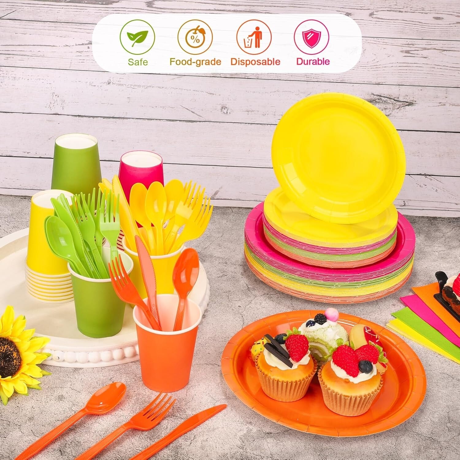 Ultimate Neon Party Supplies - 350 Count Dinnerware for Effortless Celebrations