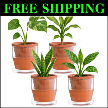 Load image into Gallery viewer, Handcrafted 4-Inch Self-Watering Planter Set with Terracotta Pots and Glass Cups