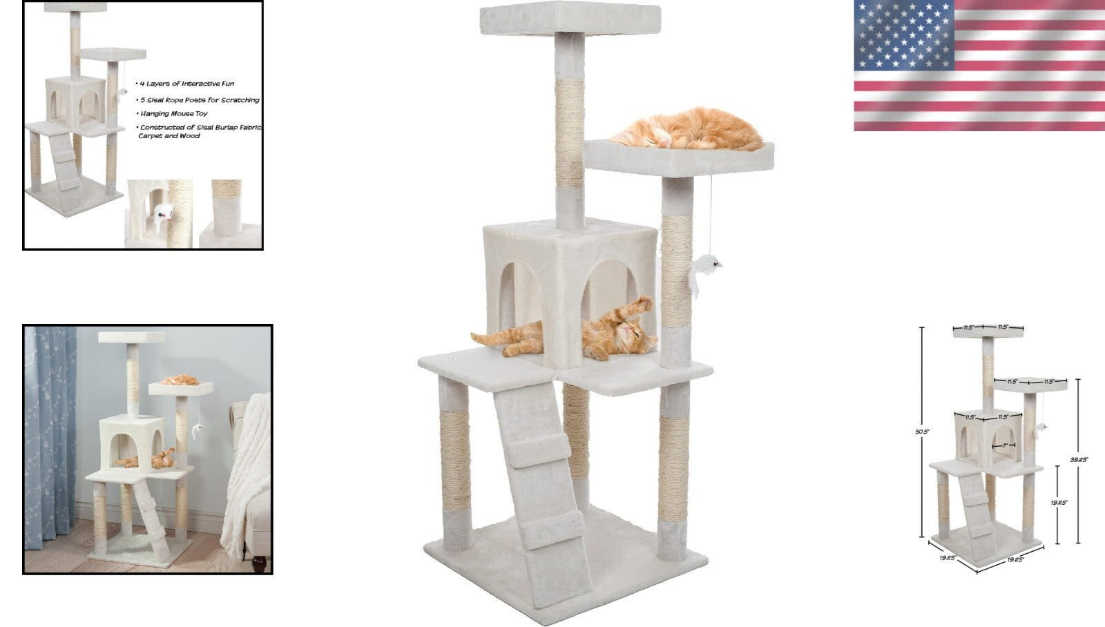 High Reach 4-Tier Cat Tower: Cozy Perches, Condo & Endless Play for Indoor Cats