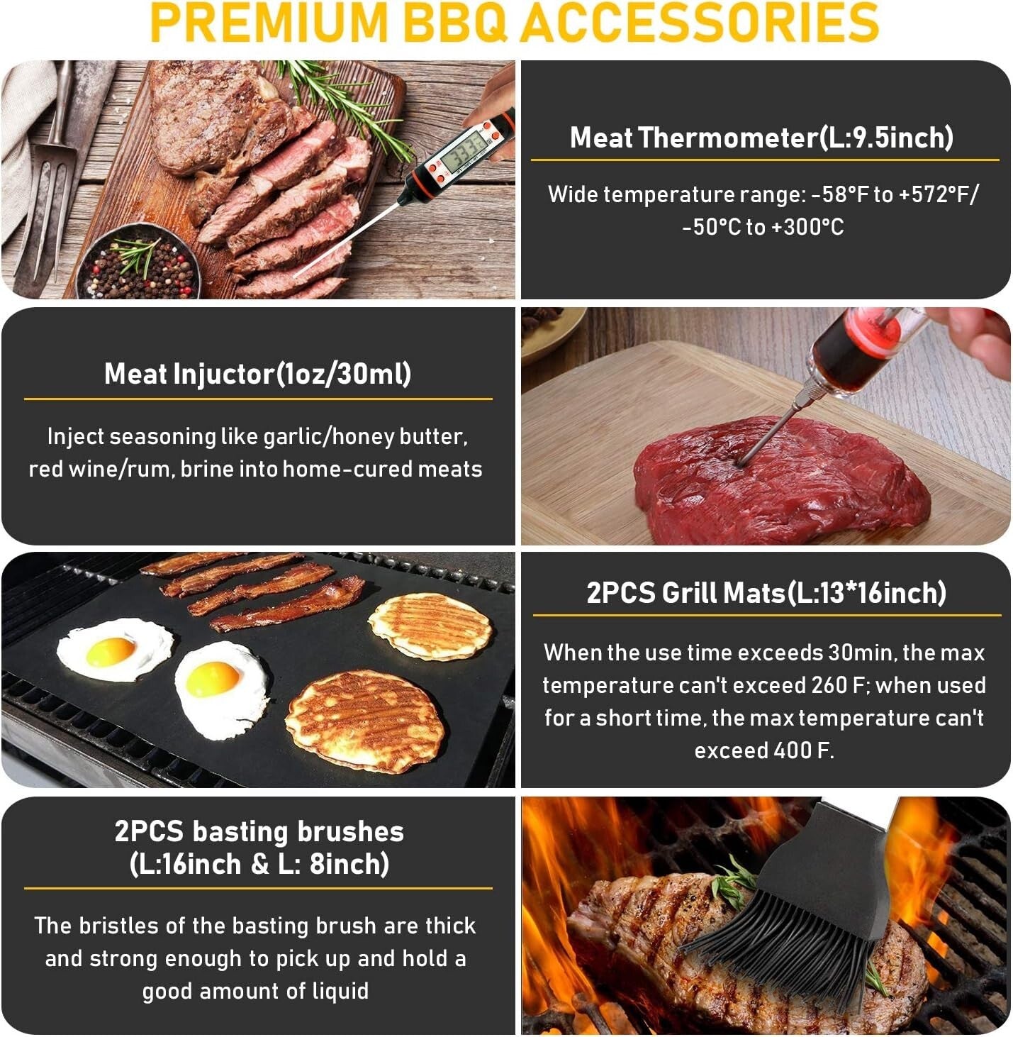 34-Piece Premium Stainless Steel BBQ Accessory Set with Thermometer & Mats