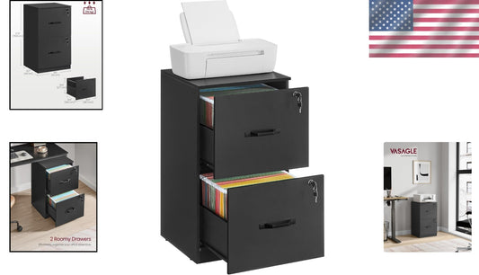 Stylish Ink Black Office Filing Cabinet with Lockable Drawers - Freestanding