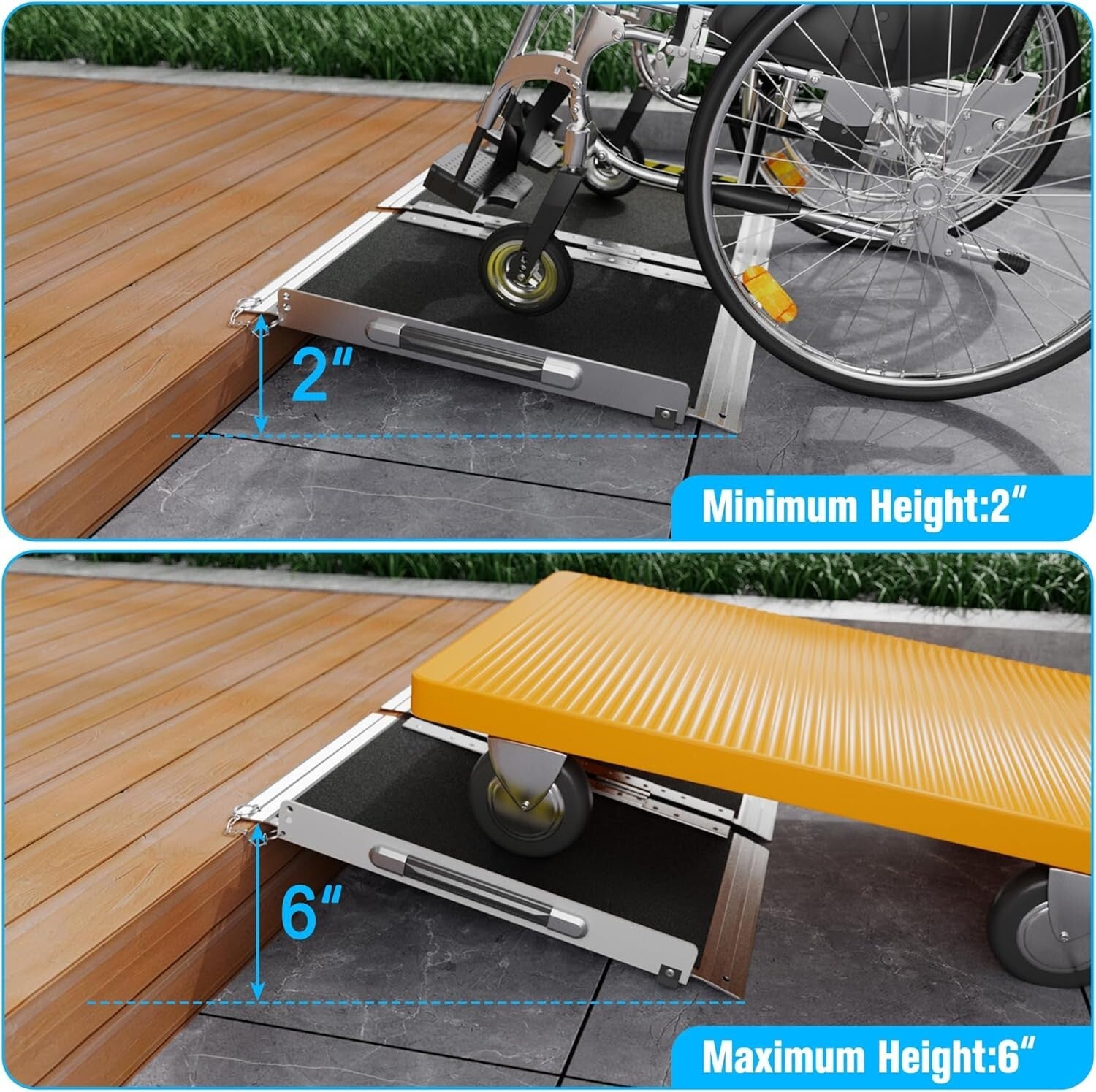 Portable 2FT Aluminum Wheelchair Ramp with Non-Slip Surface - 600 lb Capacity