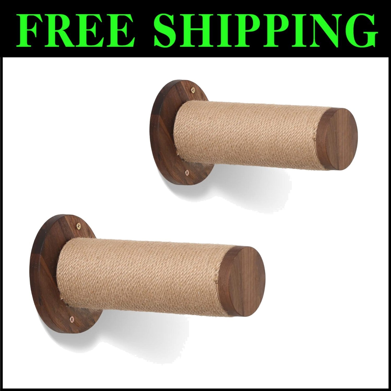 Indoor Cat Wall Shelves - 11.8” Walnut Stairs with Jute Scratch Surface - 2 Sets