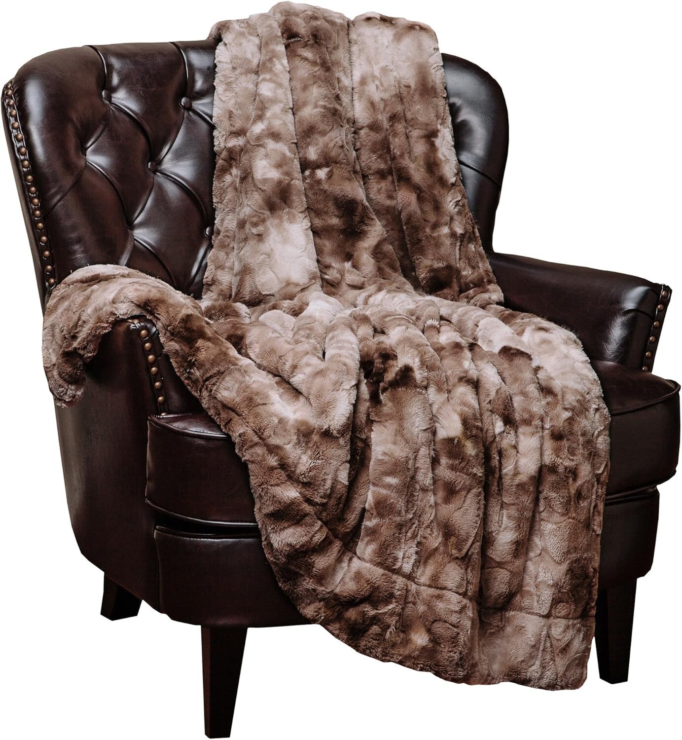 Chic Plush Faux Fur Throw Blanket - Sherpa & Minky 50" x 65" for Home Elegance