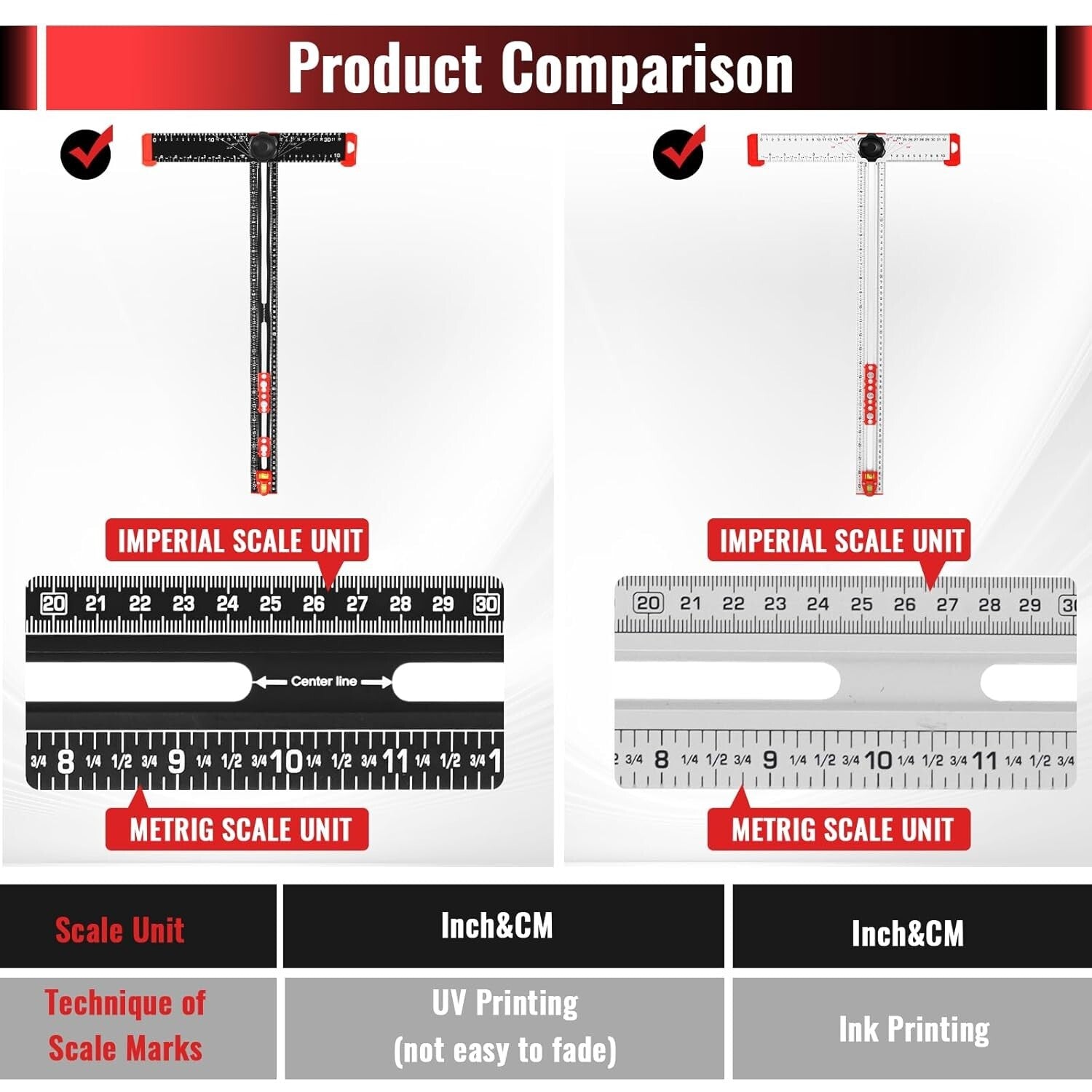 4-in-1 Adjustable T-Square Ruler - Precision Measuring Tool for Woodworking