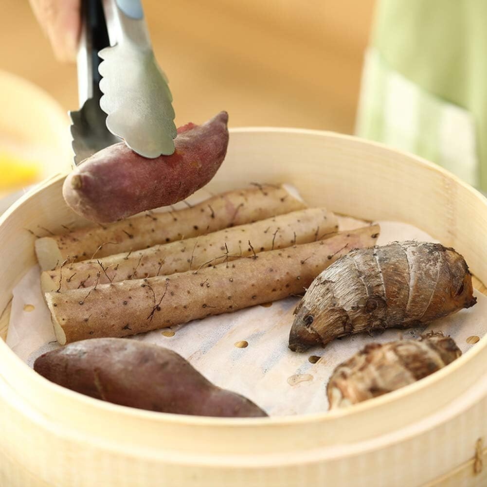 12-Inch Bamboo Steamer Set with 100 Parchment Liners for Healthy Cooking