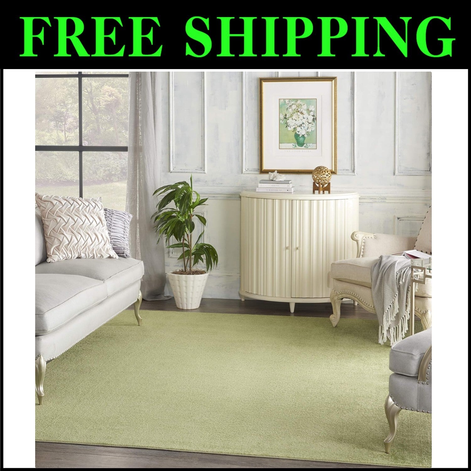 Stylish 9' x 12' Green Rug for Living Rooms, Patios & More - Easy Maintenance