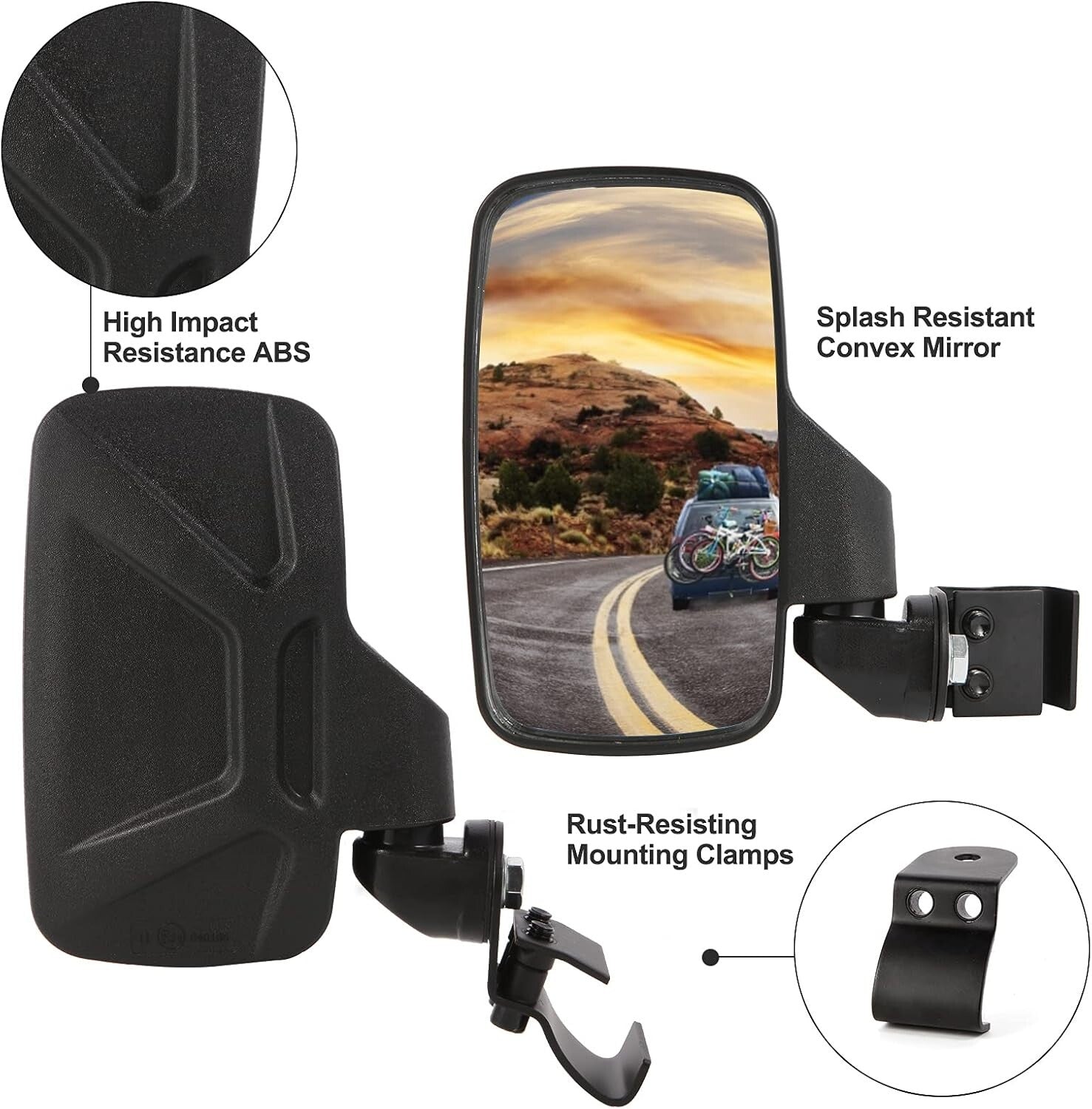 Adjustable UTV Side Mirrors & Rear View Mirror Set for 2015-2024 Polaris Rangers