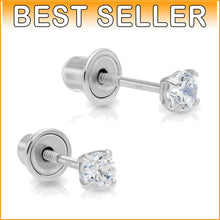Load image into Gallery viewer, Versatile 2.5mm Cubic Zirconia and White Gold Studs - Gift-Ready Jewelry Box