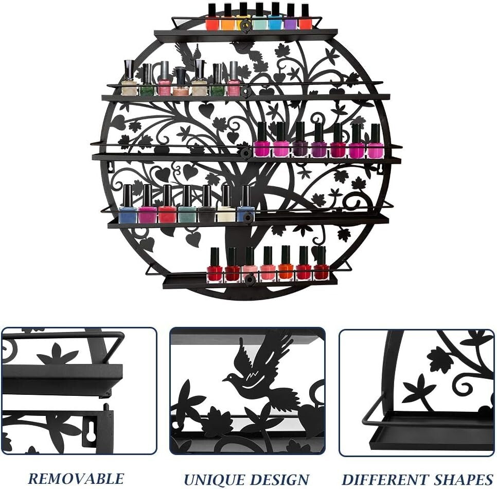 Elegant Wall-Mounted Nail Polish Organizer - 5-Shelf Acrylic Rack in Black