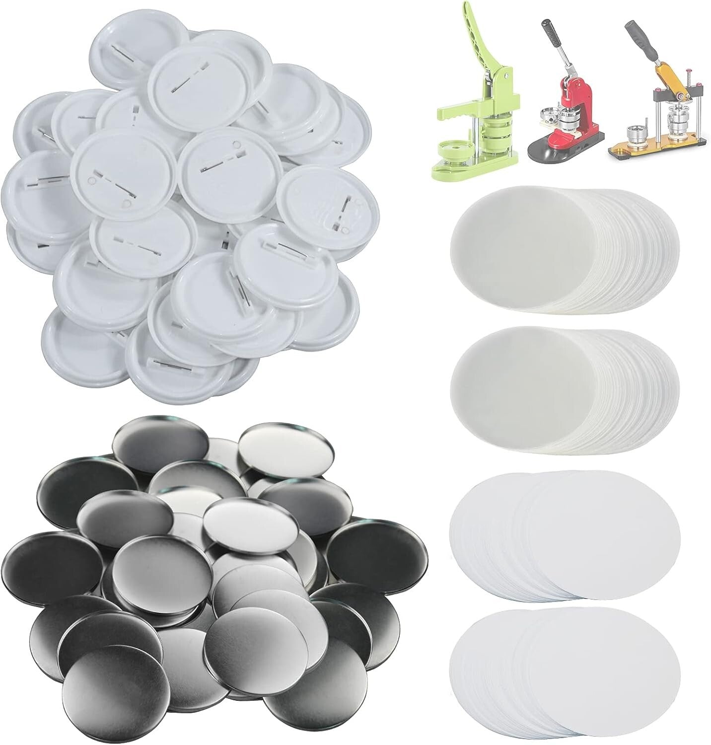 58mm Blank Button Badge Making Kit - 200 Sets with Metal & Plastic Parts