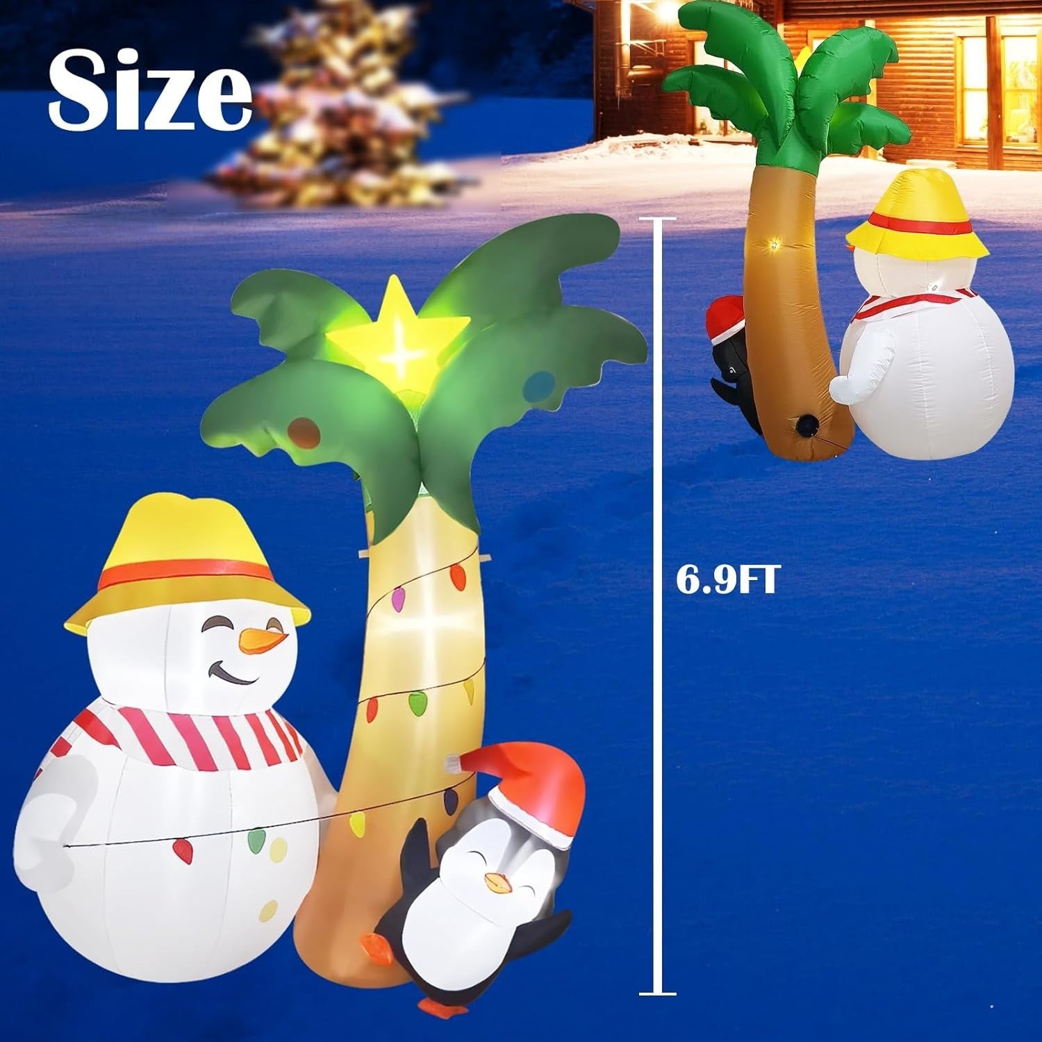 7FT Inflatable Hawaiian Palm Tree with Snowman & Penguin - Christmas Décor