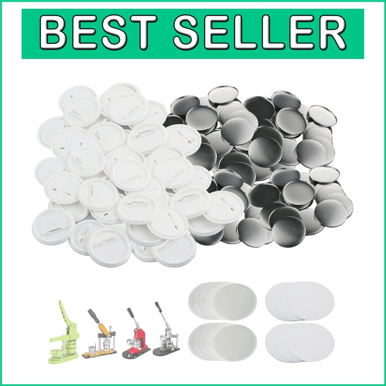 58mm Round Badge Button Supplies - 200 Sets with Film & Blank Paper Included