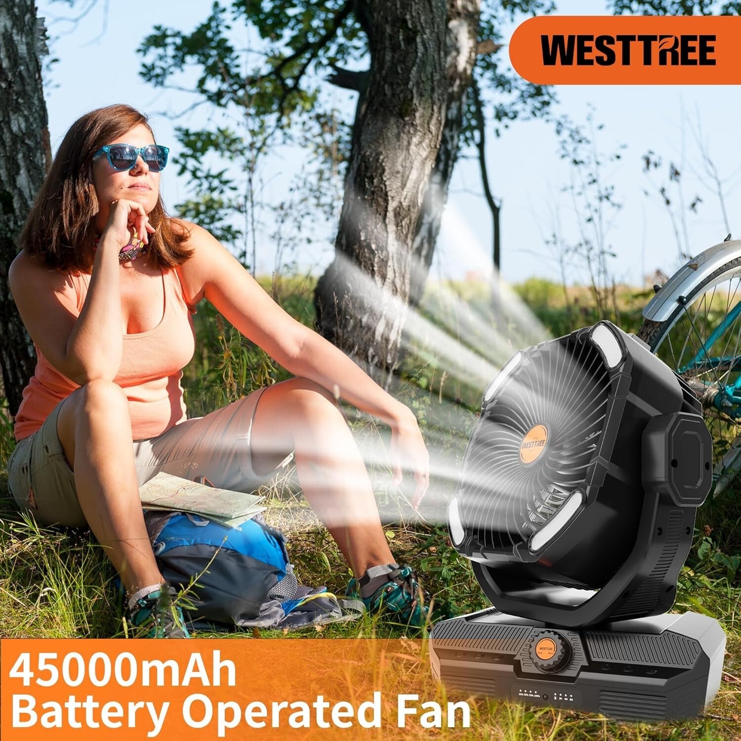 Portable 45000mAh Rechargeable Fan with Touch Control & Oscillation for Outdoors