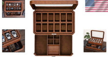 Load image into Gallery viewer, 12 Slot Leather Watch Box &amp; Slide Out Drawer - Luxury Organizer in Tan/Brown