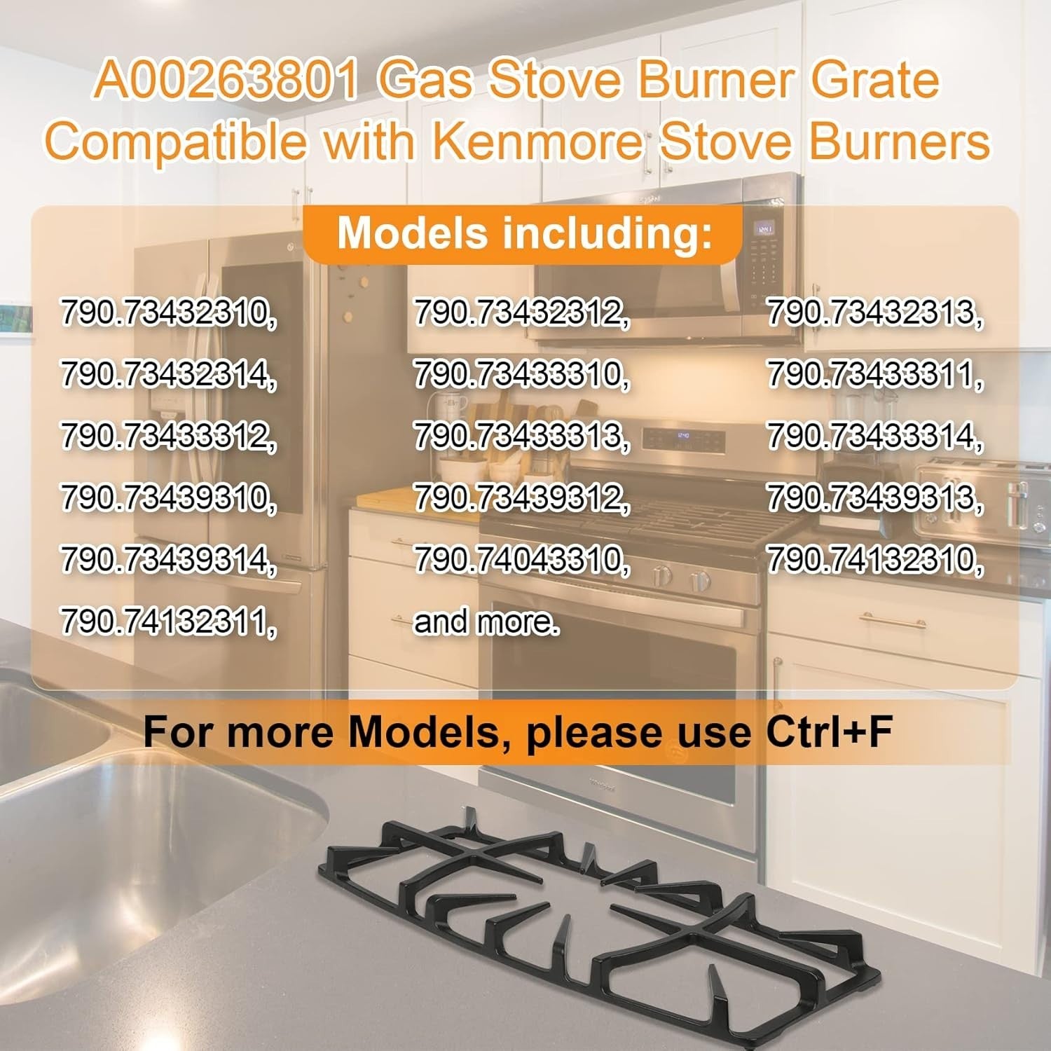 19.68" Coated Cast Iron Stove Grate Replacement - Fits Multiple Kenmore Models