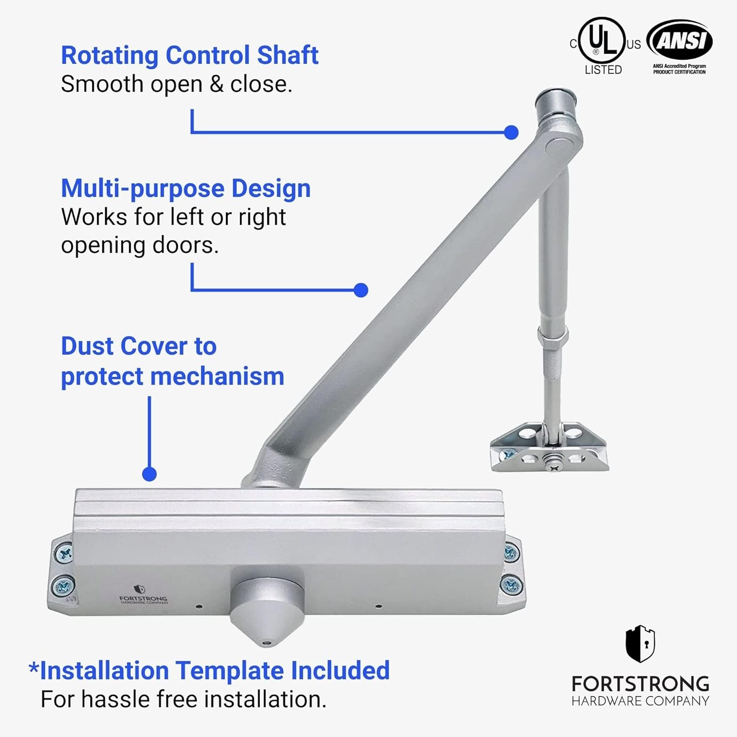 Commercial Grade Hydraulic Door Closer, Silver Finish – Fully Adjustable & Safe